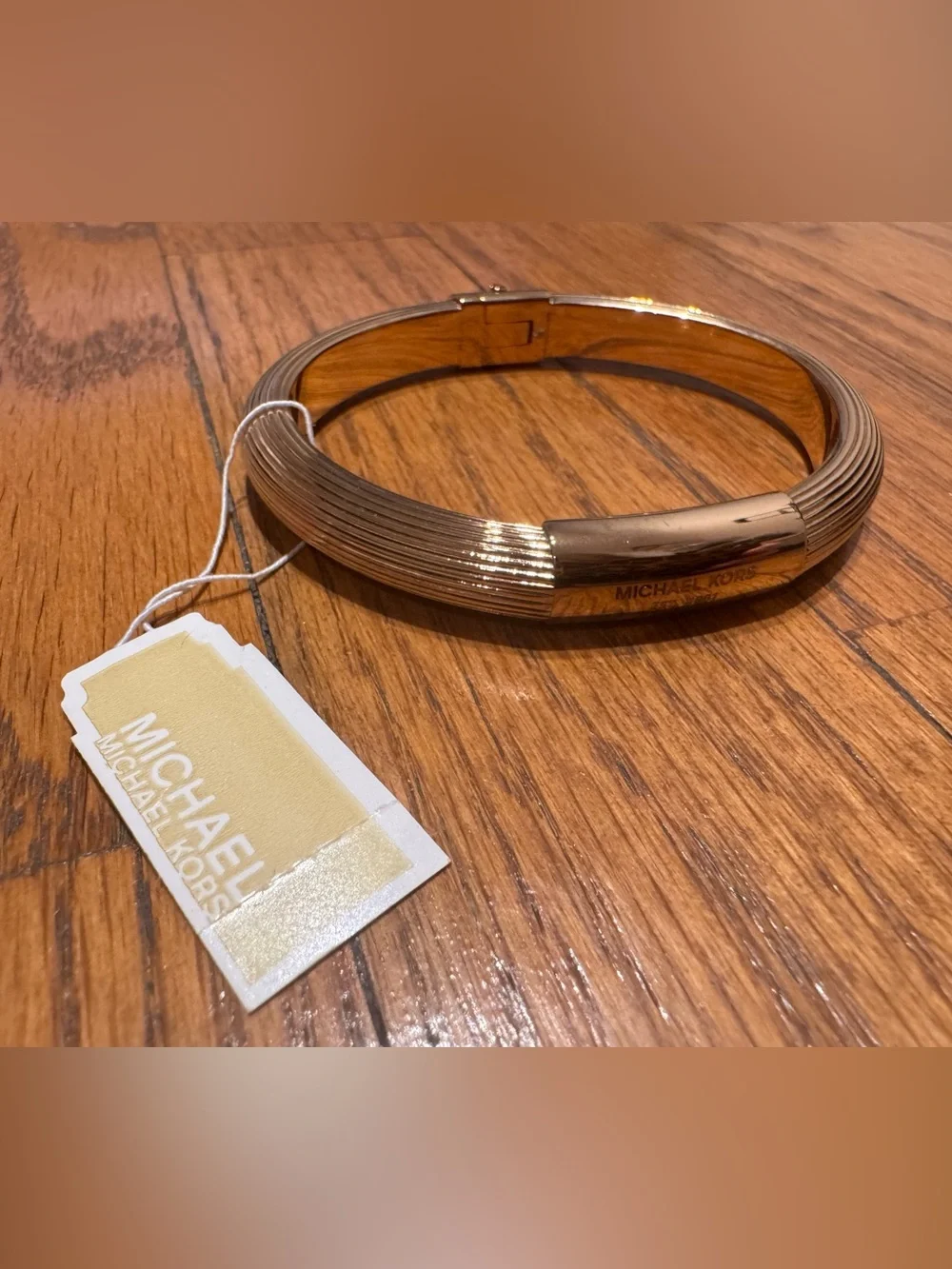 Michael Kors Gold Ribbed Hinged Bangle Bracelet